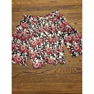 Ann Taylor Loft Off Shoulder Blouse Shirt Floral Lightweight White Pink Blk Sz M